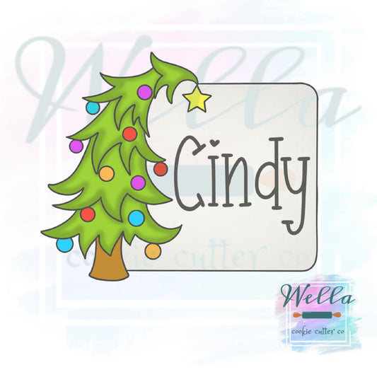 Christmas Tree Name Plaque #2 Cookie Cutter with Optional Stencil