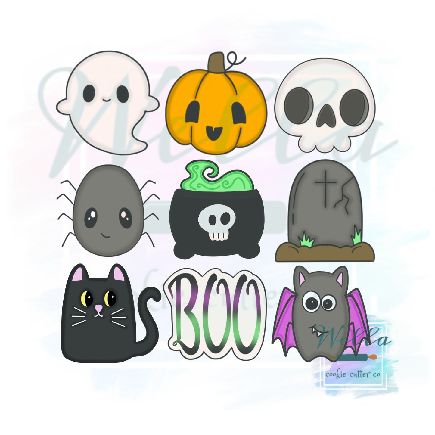 Halloween MINI Set Cookie Cutters - Set of 15 with Optional Stencils