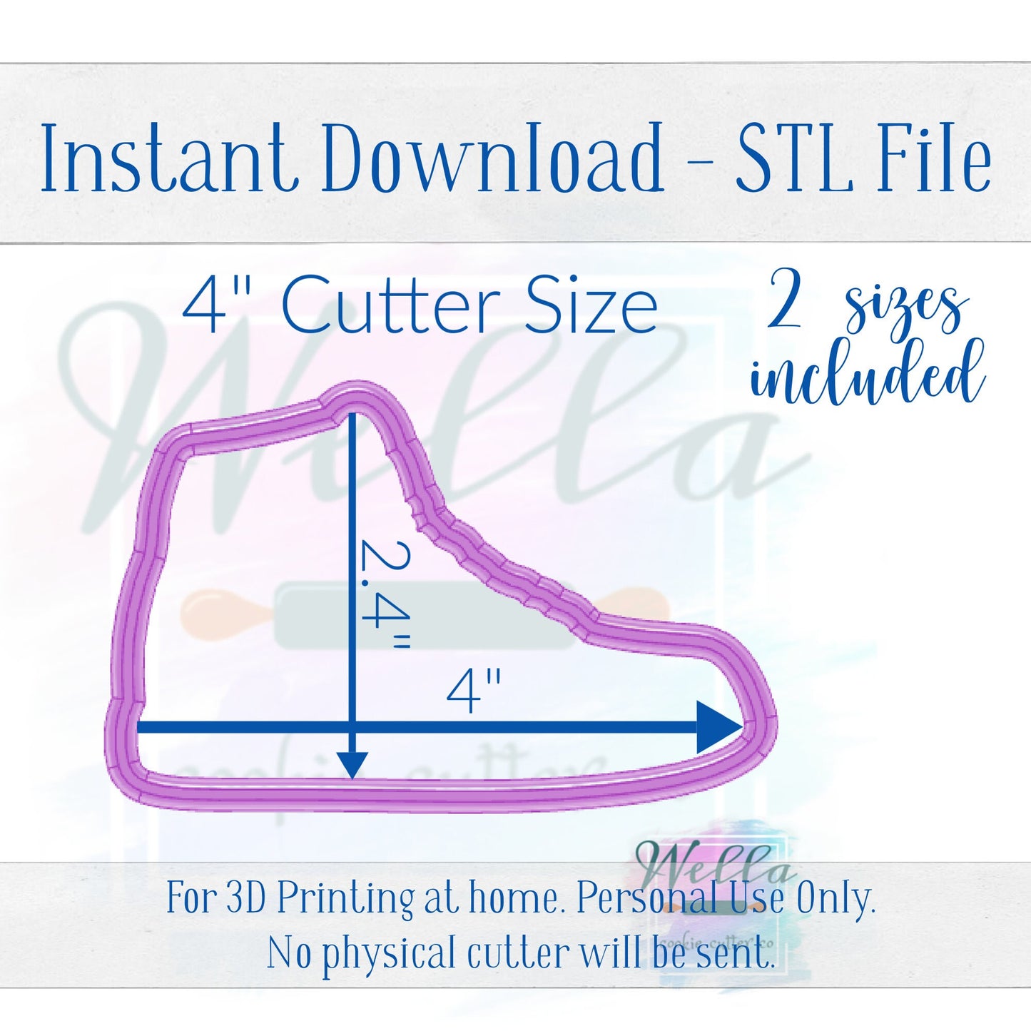Digital STL File - Basketball Shoe Cookie Cutter - 2 Sizes: 4" & 4.5" - PNG File Included