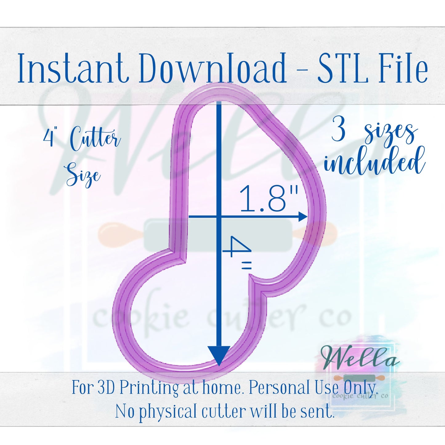 Digital STL File - Music Note Single Cookie Cutter - 3 Sizes: 3.5", 4" & 4.5" - PNG File Included.