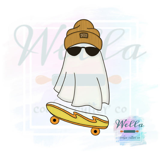 Skateboarding Ghost Cookie Cutter with Optional Stencil