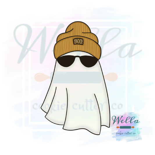 Ghost in Beanie Hat Cookie Cutter with Optional Stencil