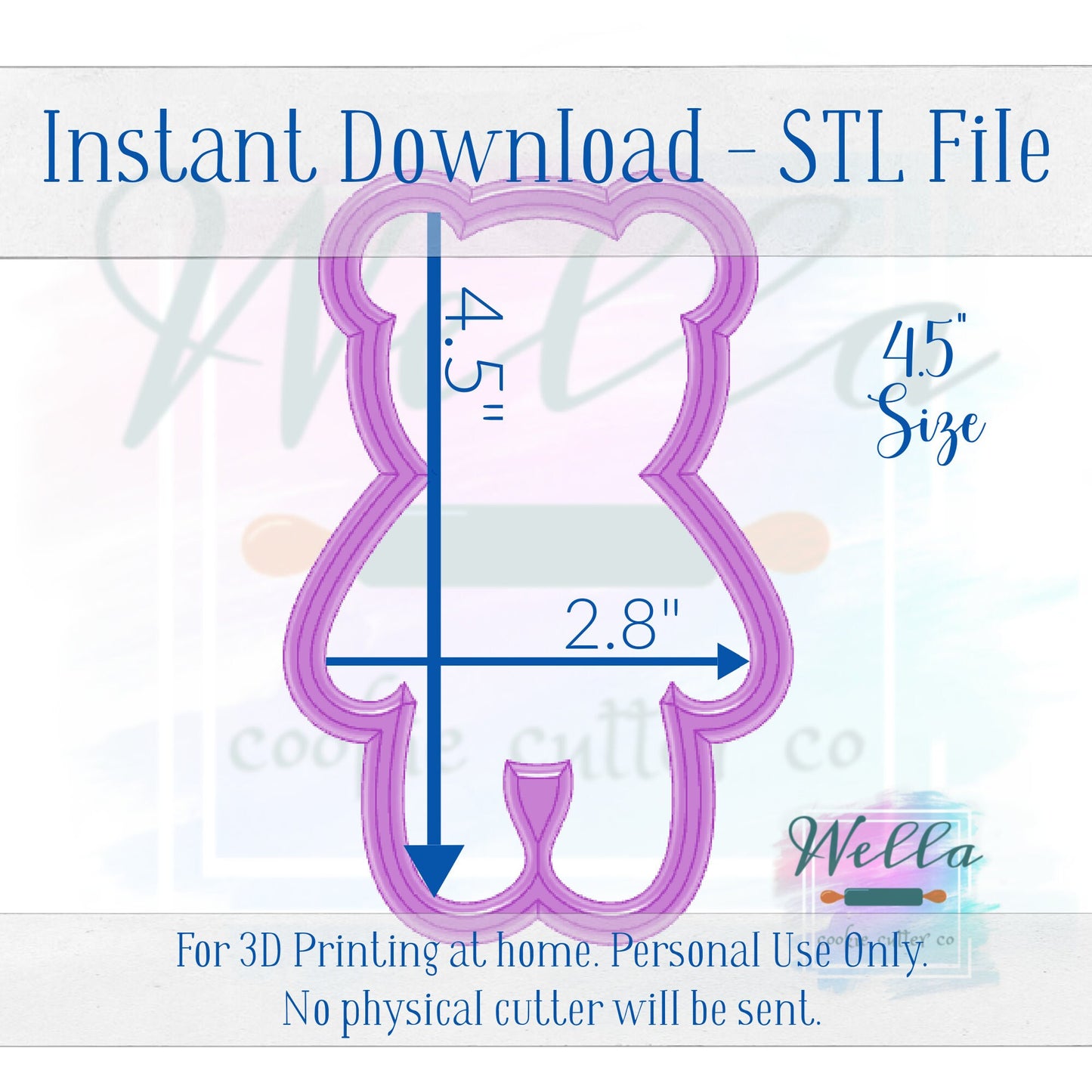 Digital STL File - Stuffed Bear Cookie Cutter - 6 Sizes: 2.5", 3", 3.5" 4", 4.5", 5"