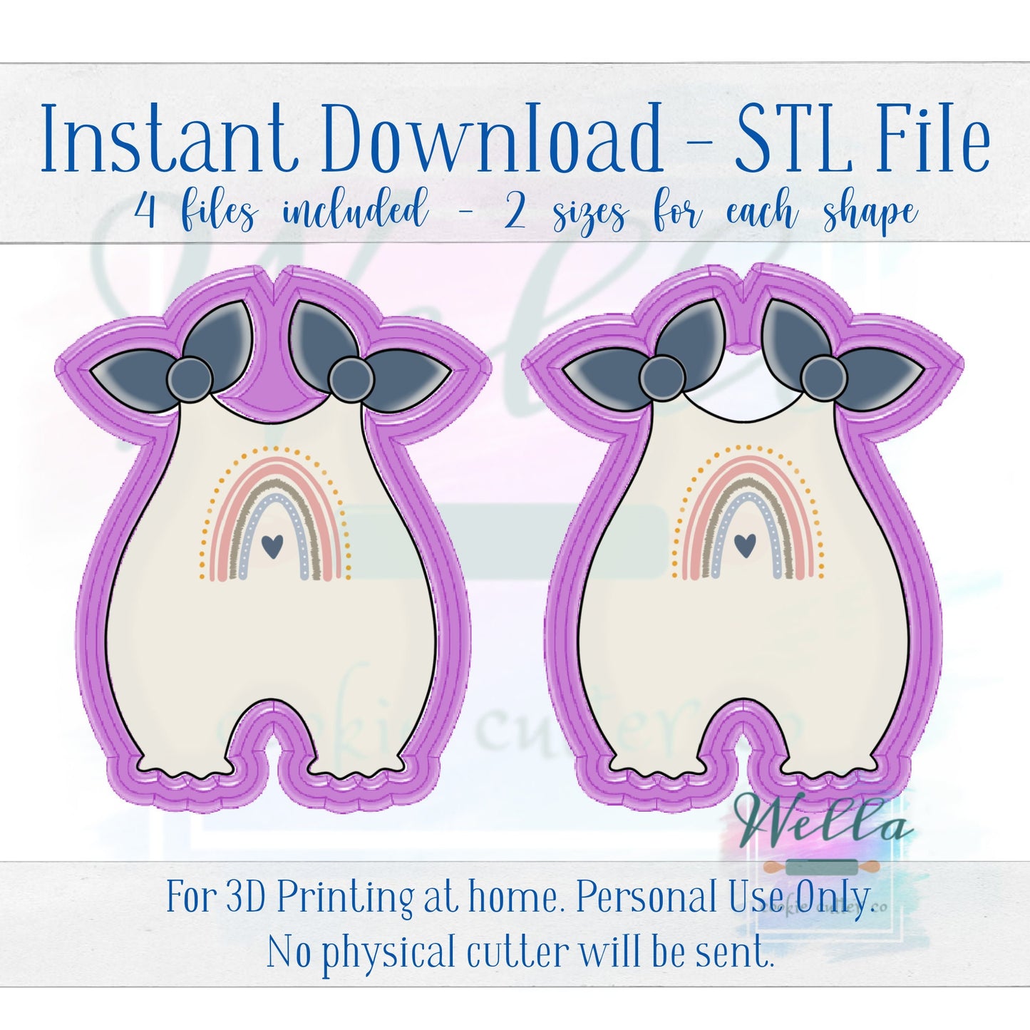 Digital STL File - Romper with Ties Cookie Cutter - 2 Sizes of each shape: 3.5" & 4"