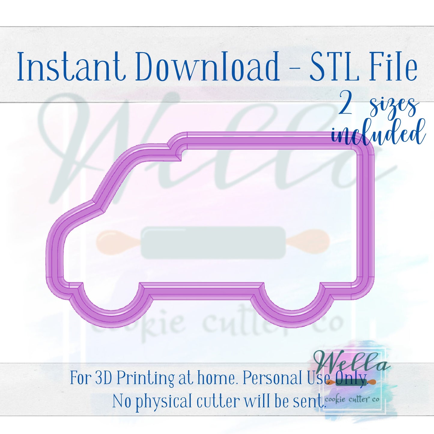 Digital STL File - Delivery Truck Cookie Cutter - 2 Sizes 4" & 4.5" - PNG File Included