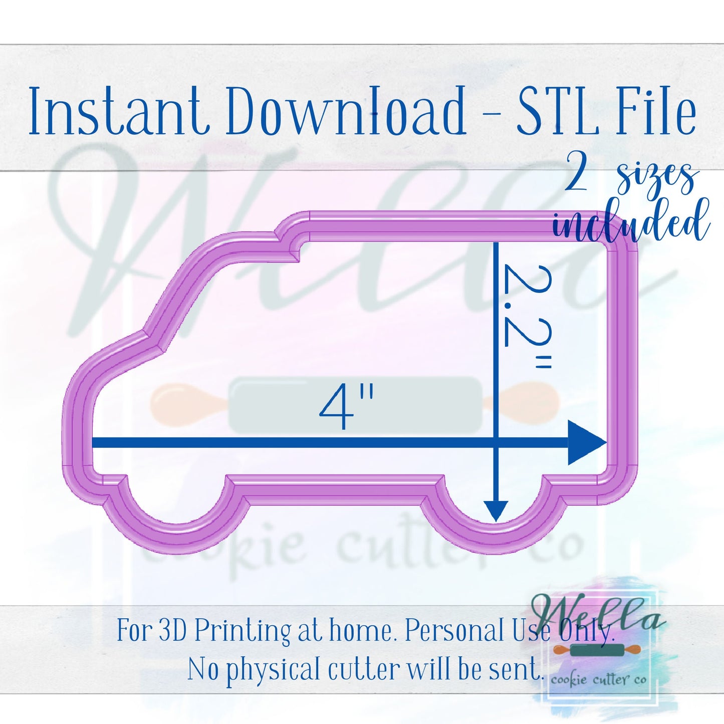 Digital STL File - Delivery Truck Cookie Cutter - 2 Sizes 4" & 4.5" - PNG File Included