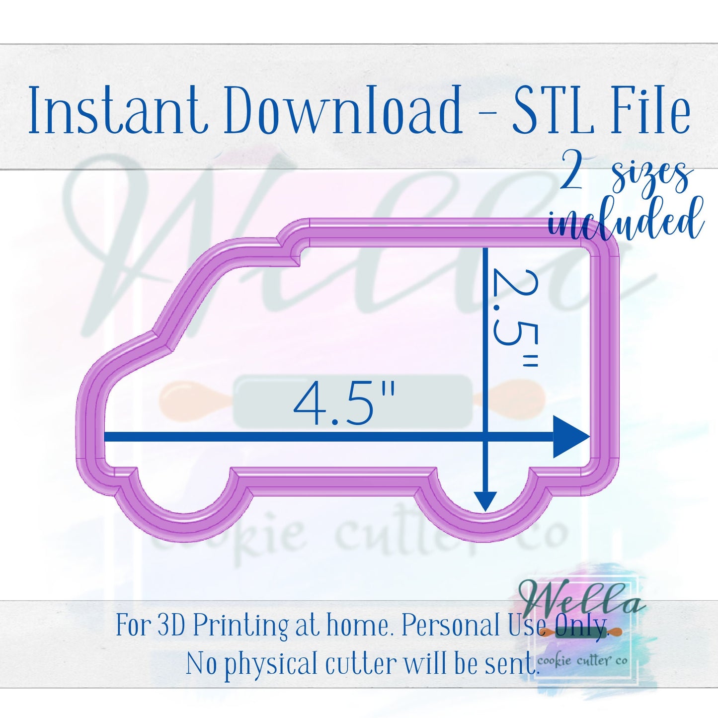 Digital STL File - Delivery Truck Cookie Cutter - 2 Sizes 4" & 4.5" - PNG File Included