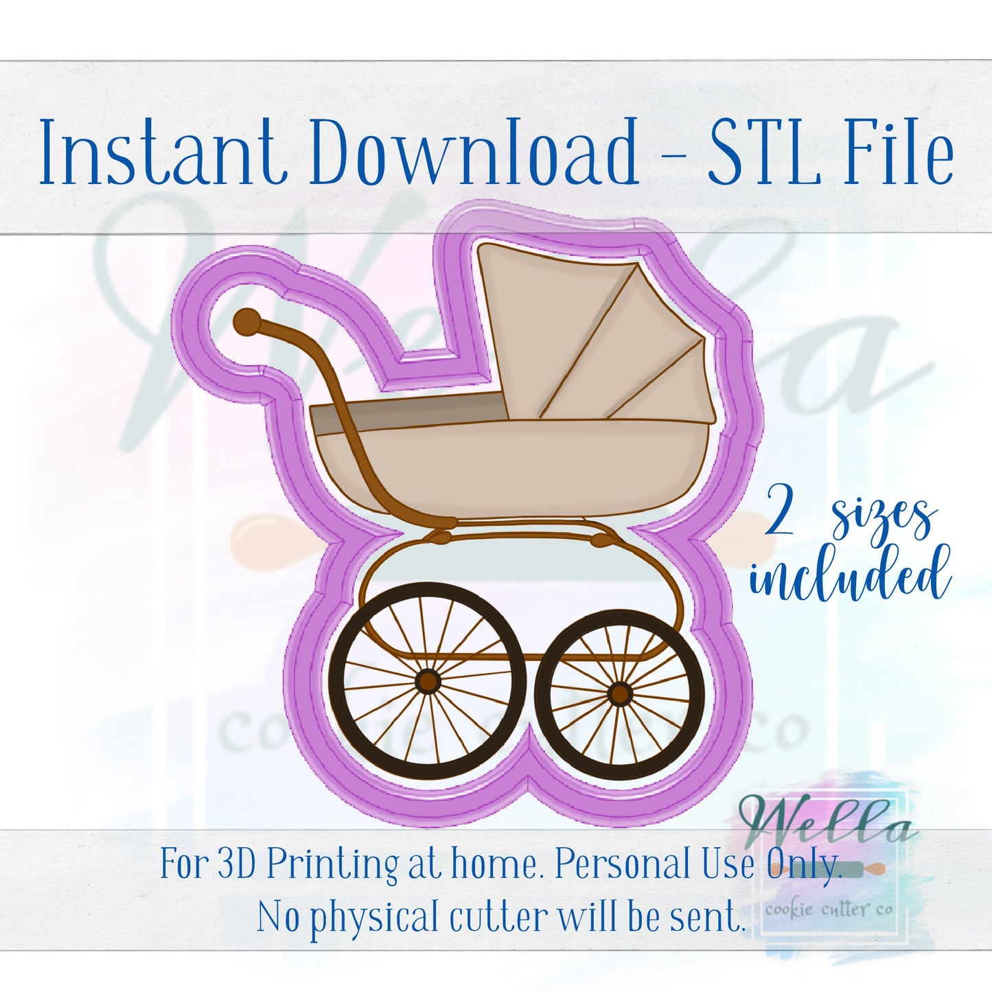 Digital STL File - Vintage Carriage Cookie Cutter - 2 Sizes 3.5" & 4"