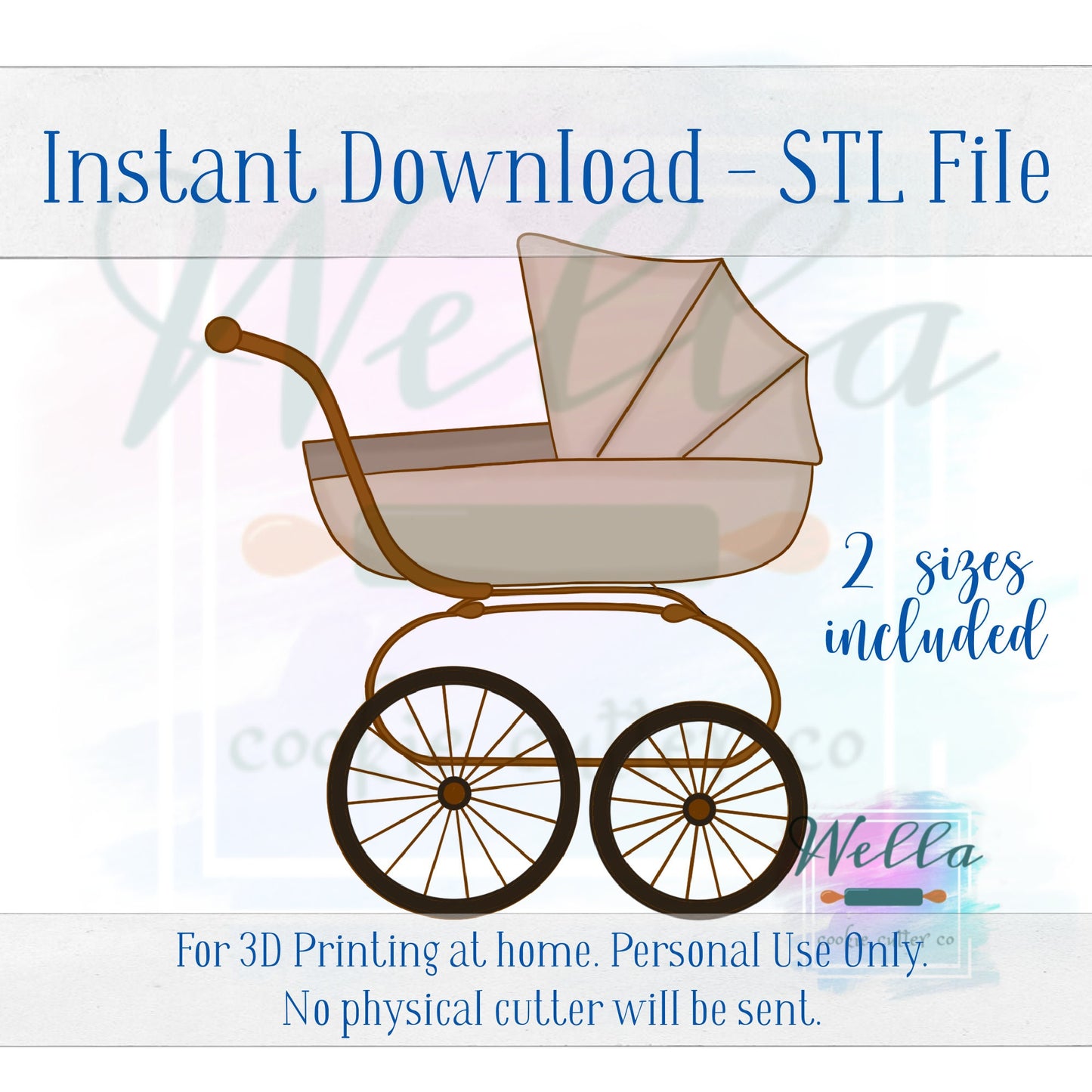Digital STL File - Vintage Carriage Cookie Cutter - 2 Sizes 3.5" & 4"