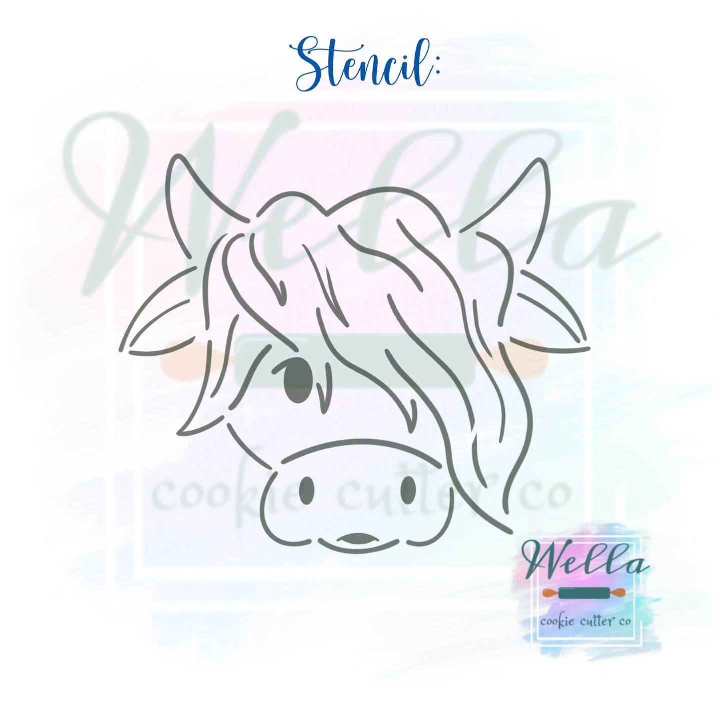 Highland Cow Head Cookie Cutter with Optional Stencil Guide, Cow Cookie Cutter