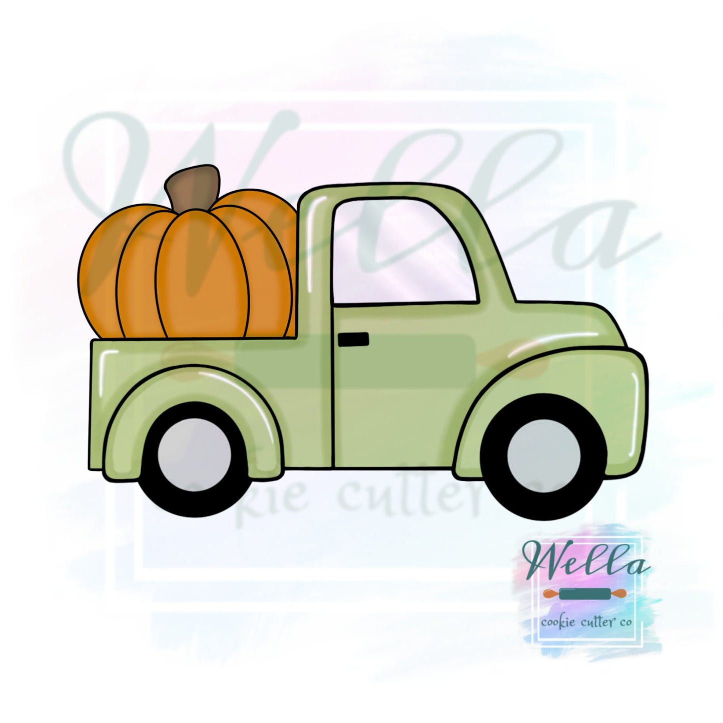 Truck with Single Pumpkin Cookie Cutter with Optional Stencil Guide, Pumpkin Truck Cookie Cutter, Fall Cookie Cutter
