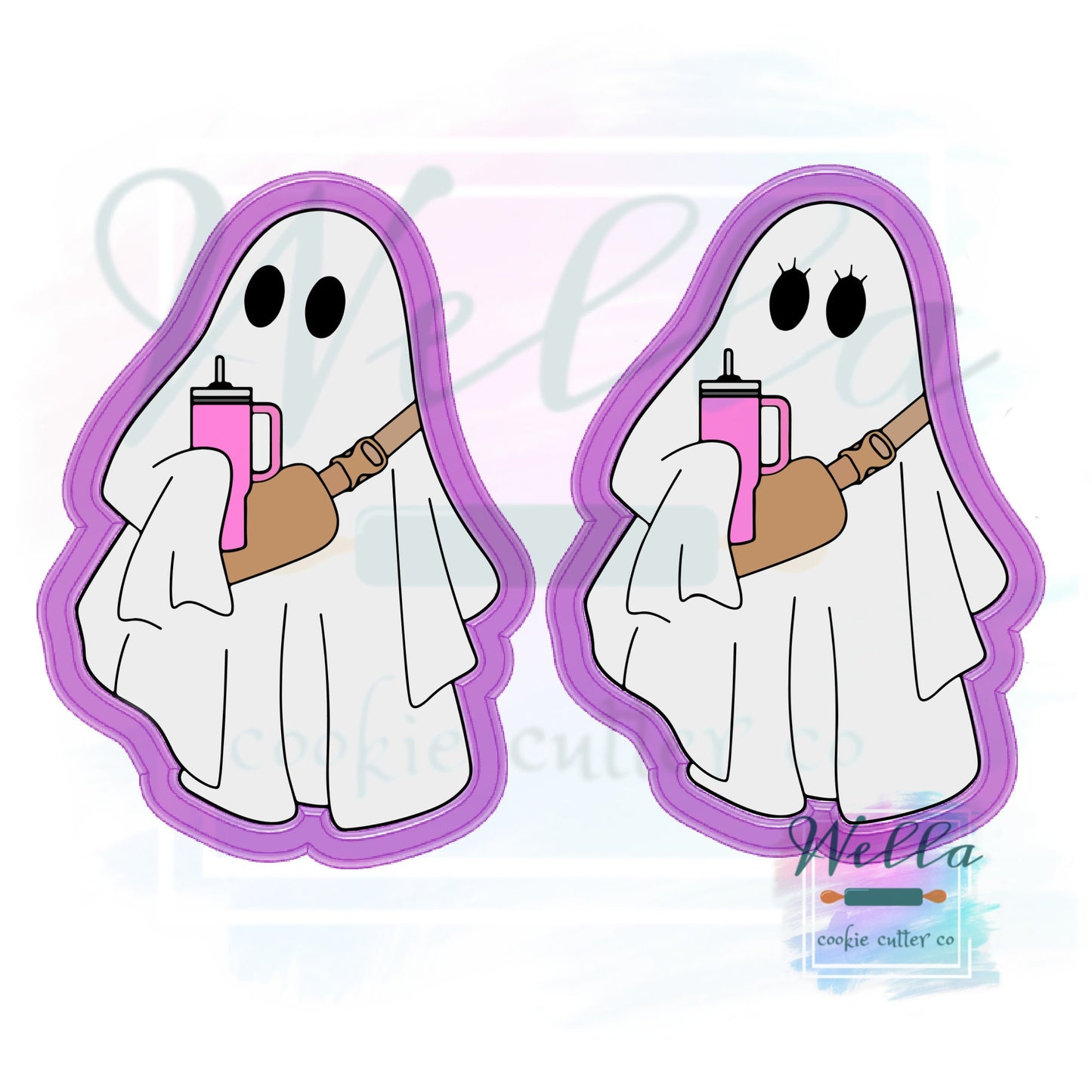 Boo-jee Ghost Cookie Cutter with Optional Stencil, Bougee Ghost Cookie Cutter, Ghost with Tumbler