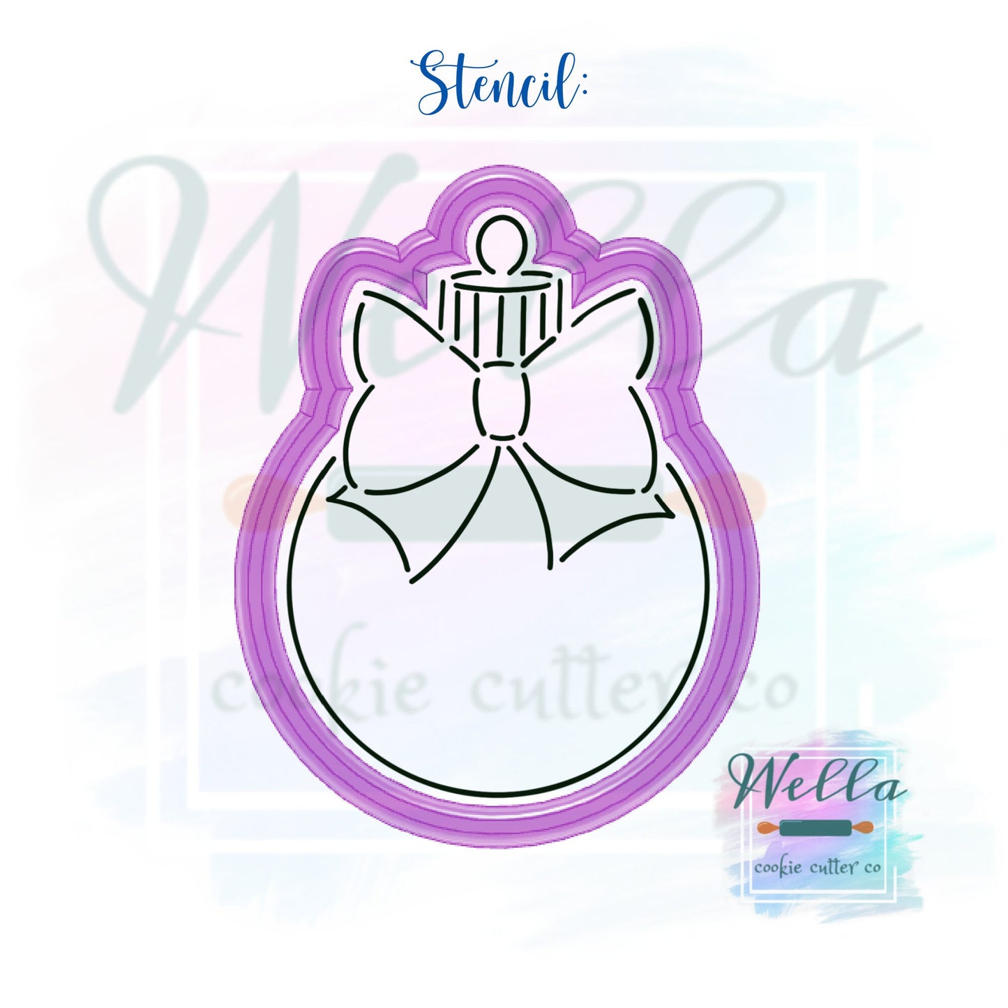 Ornament with Bow #2 Cookie Cutter with Optional Stencil, Christmas Cookie Cutter