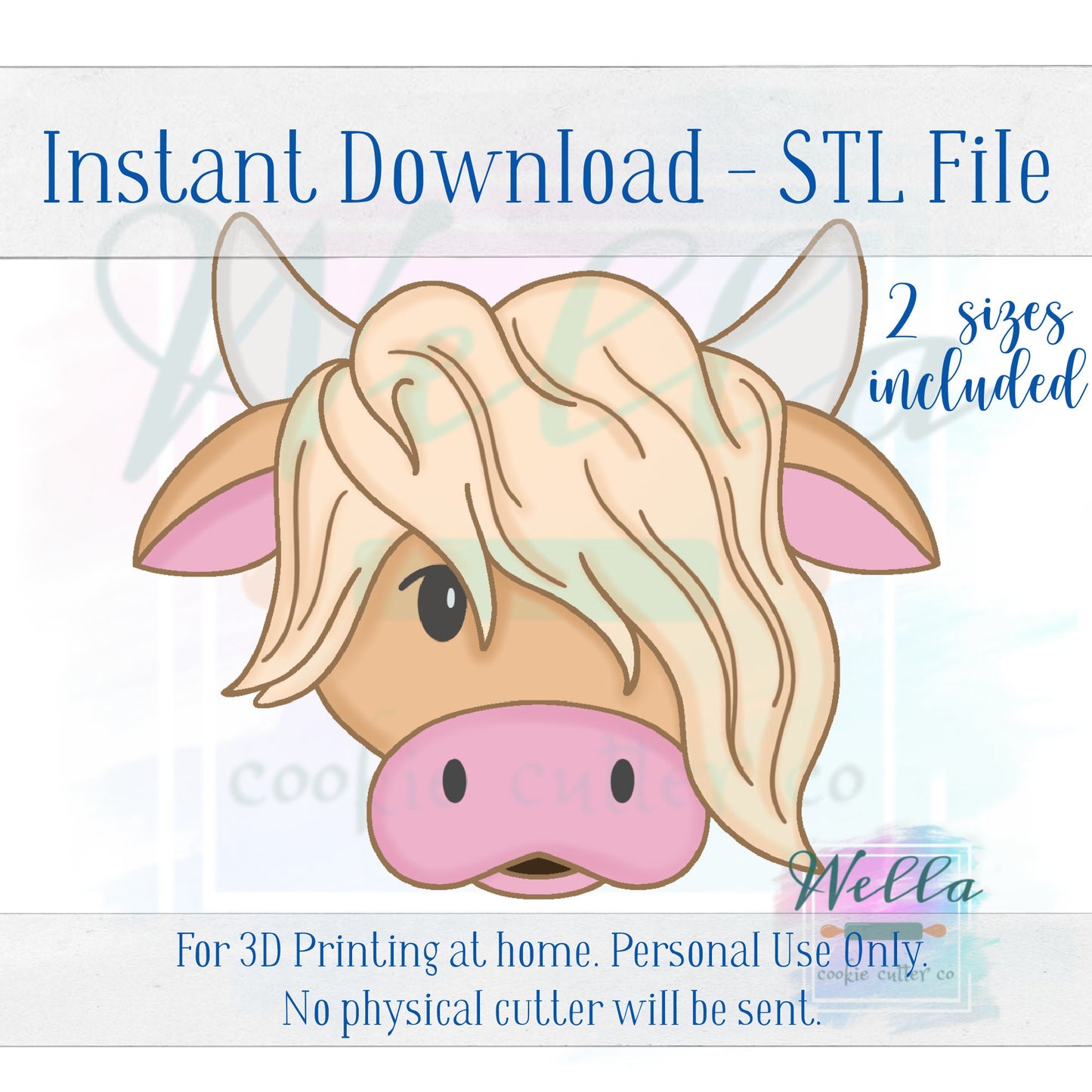Digital STL File - Highland Face Cookie Cutter - 2 Sizes Included 3.5" & 4"