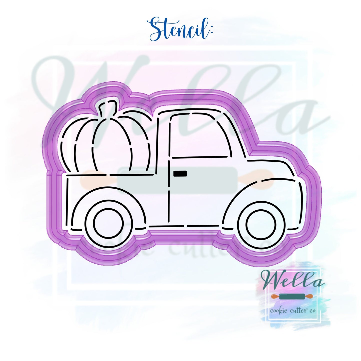 Truck with Single Pumpkin Cookie Cutter with Optional Stencil Guide, Pumpkin Truck Cookie Cutter, Fall Cookie Cutter