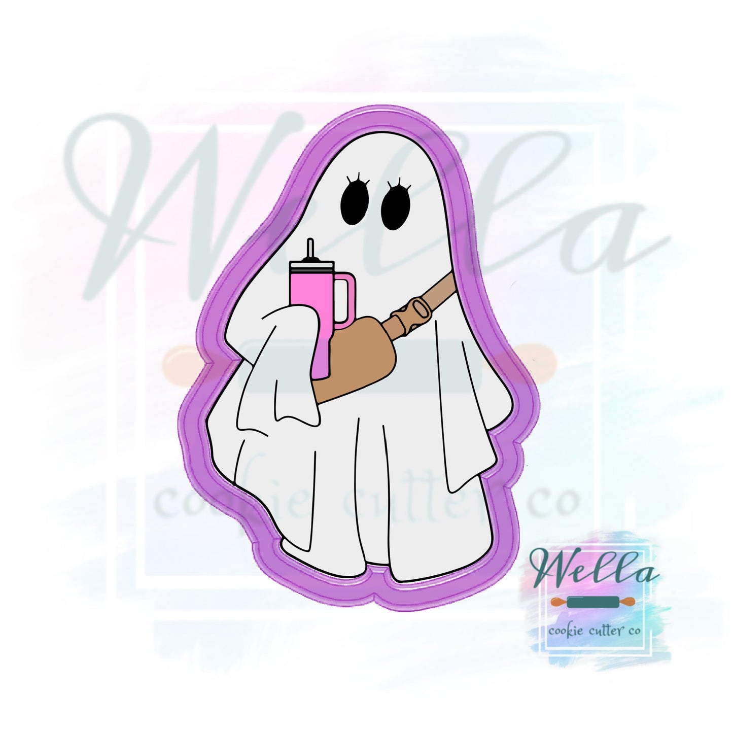 Boo-jee Ghost Cookie Cutter with Optional Stencil, Bougee Ghost Cookie Cutter, Ghost with Tumbler