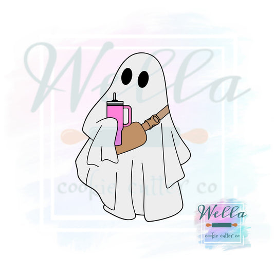 Boo-jee Ghost Cookie Cutter with Optional Stencil, Bougee Ghost Cookie Cutter, Ghost with Tumbler