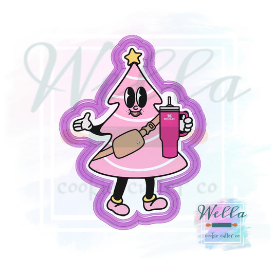 Bougie Pink Christmas Tree Cookie Cutter with Optional Stencil