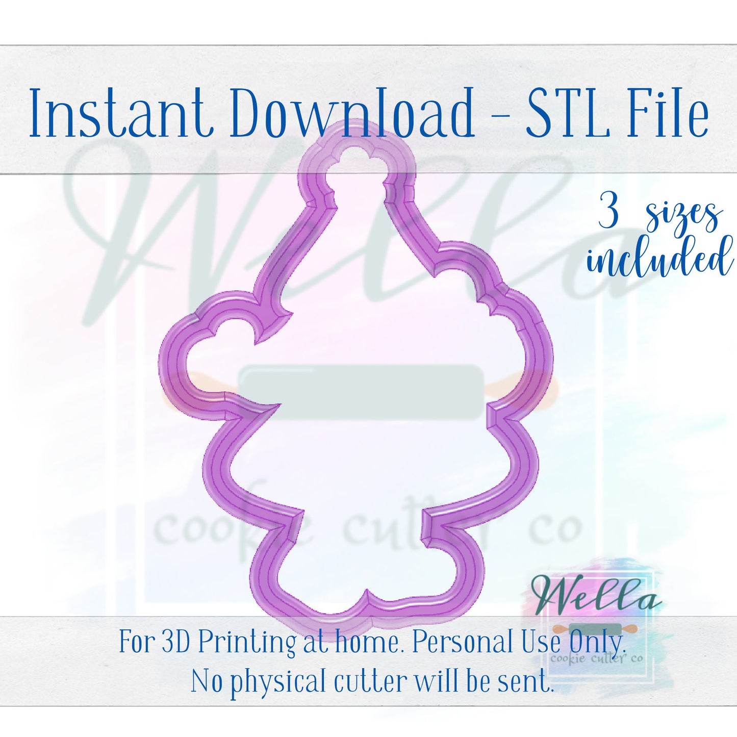 Digital STL File - Bougie Christmas Tree Cookie Cutter - 3 Sizes Included 4", 4.5" & 5"
