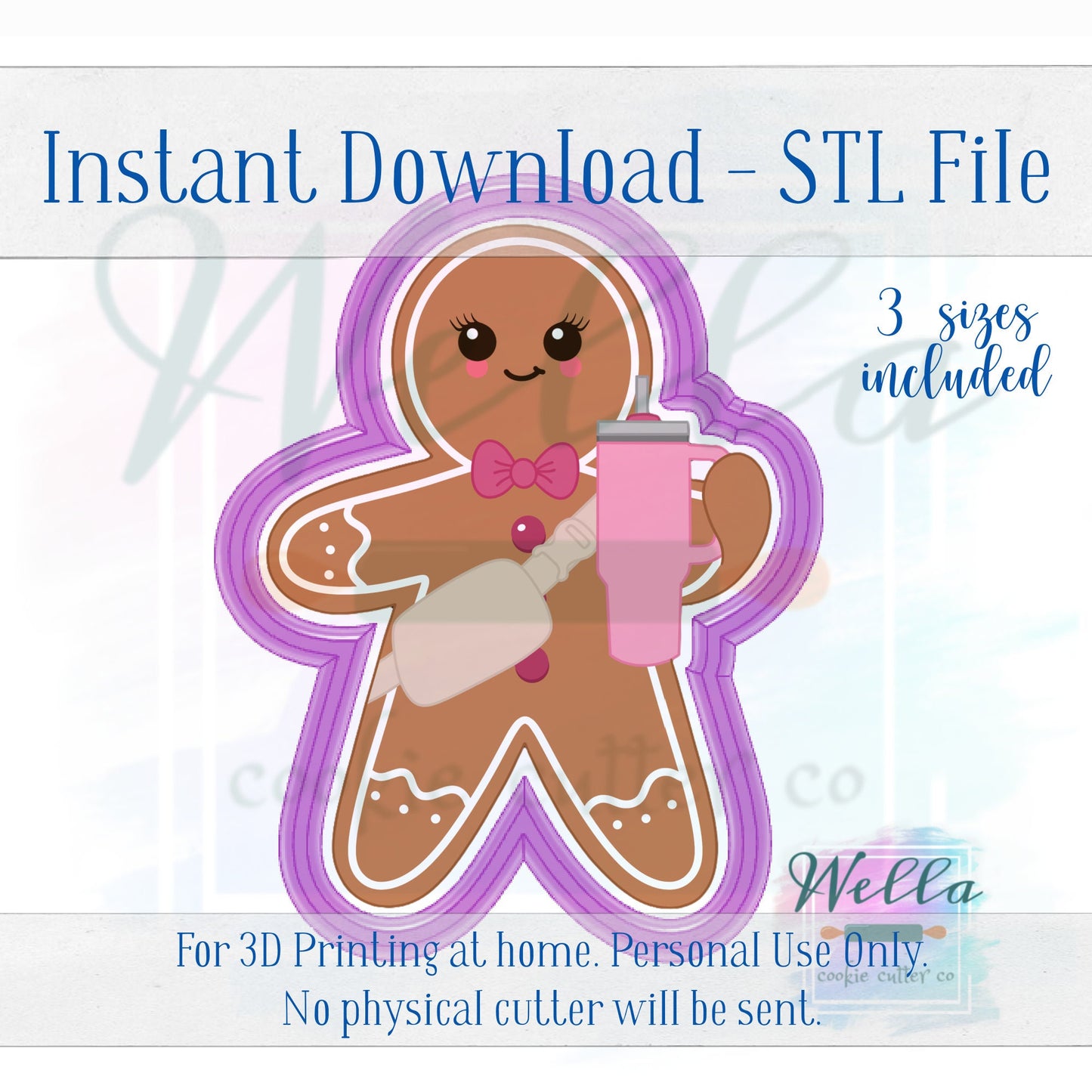 Digital STL File - Bougie Gingerbread Cookie Cutter - 3 Sizes Included 3.5", 4" & 4.5"