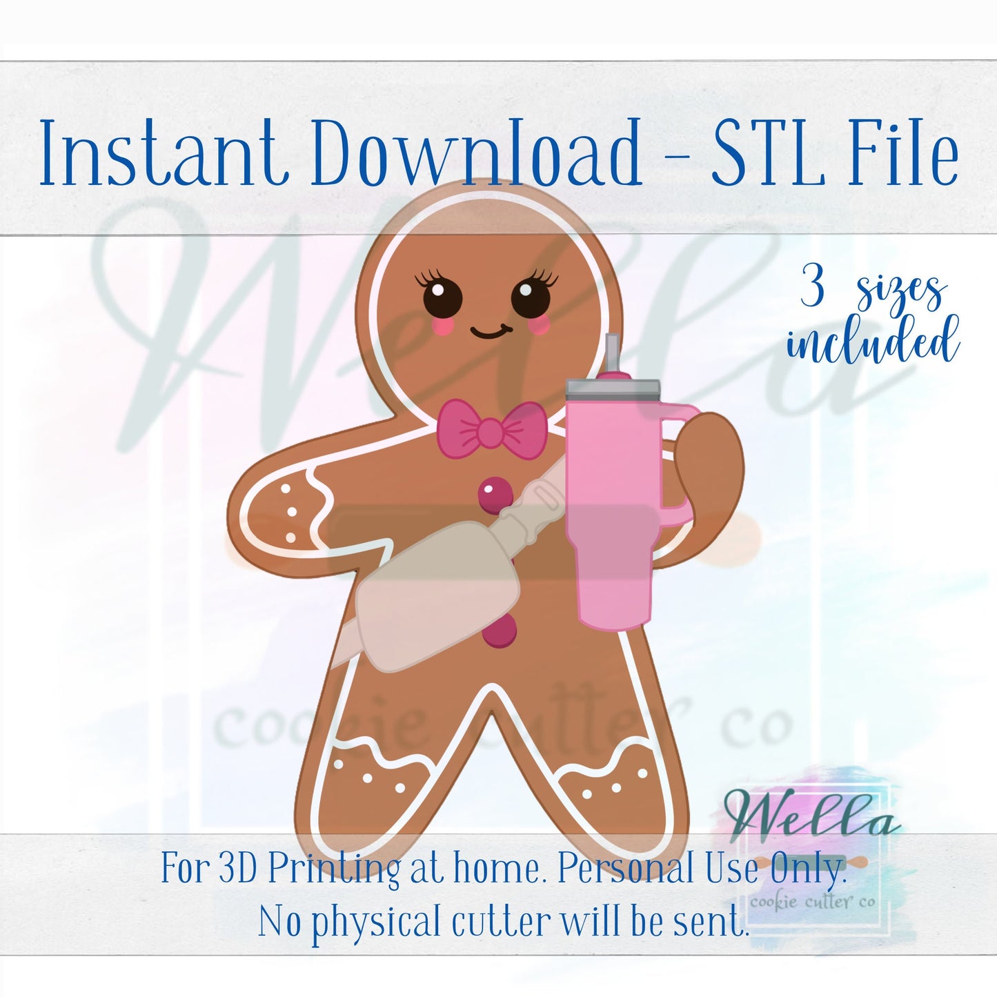 Digital STL File - Bougie Gingerbread Cookie Cutter - 3 Sizes Included 3.5", 4" & 4.5"