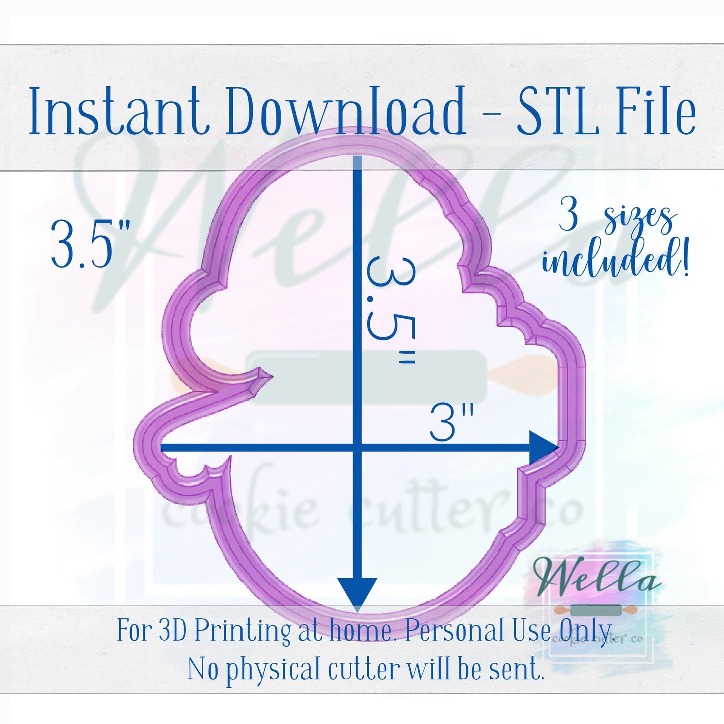 Digital STL File - Bougie Snowman Cookie Cutter - 3 Sizes Included 3.5", 4" & 4.5"