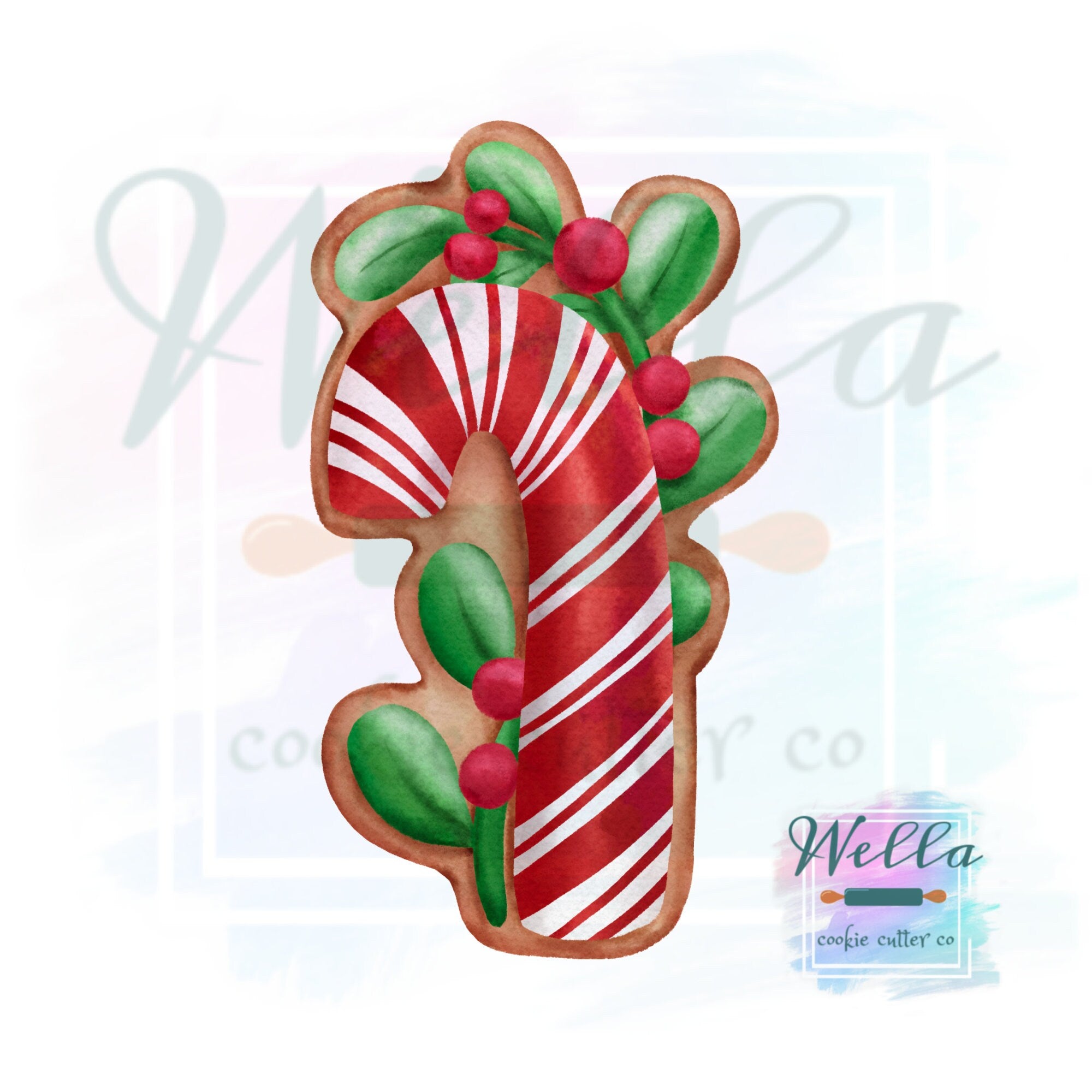 Candy Cane Cutter Candy Cane with Greenery Cookie Cutter – Wella Cookie Cutter Co