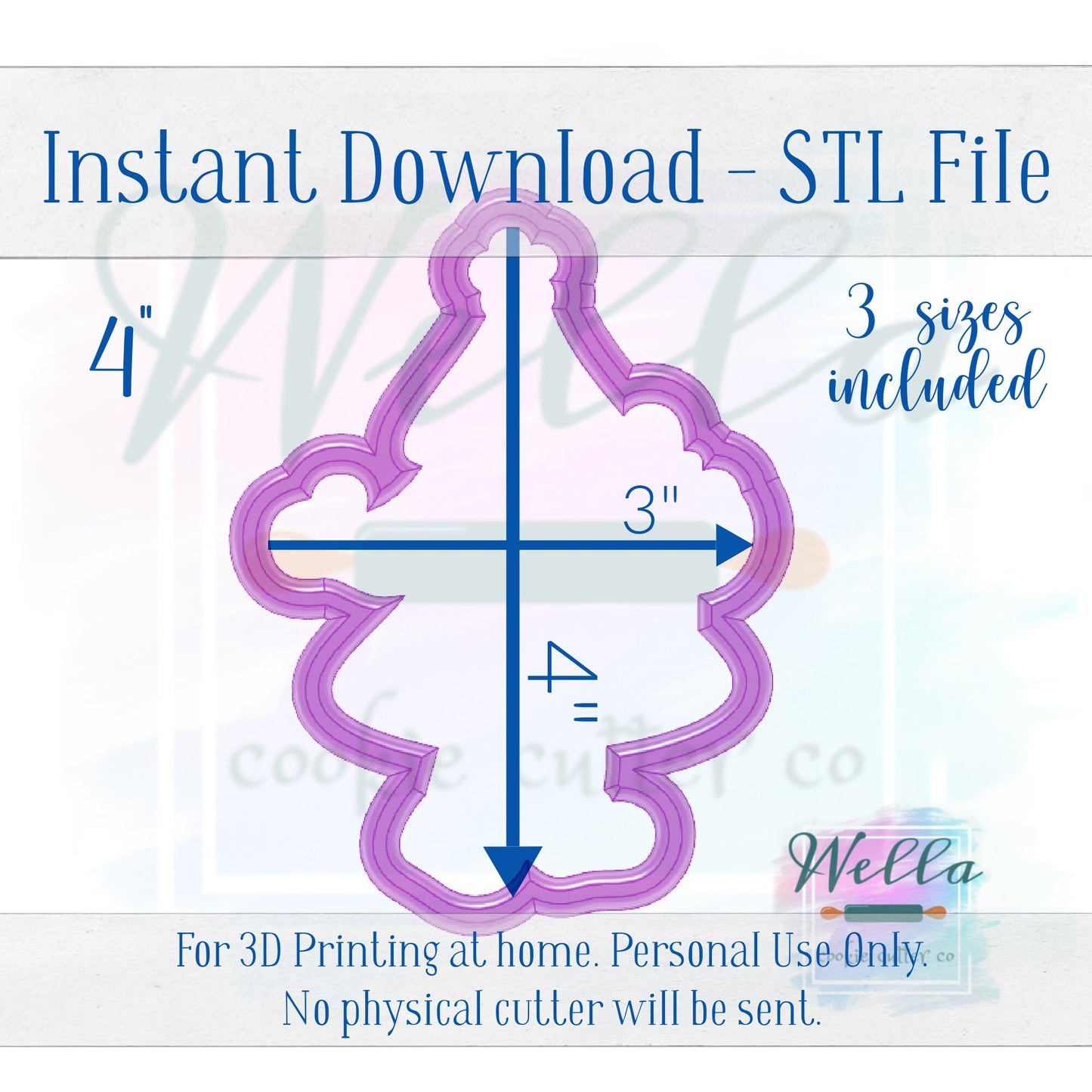 Digital STL File - Bougie Christmas Tree Cookie Cutter - 3 Sizes Included 4", 4.5" & 5"