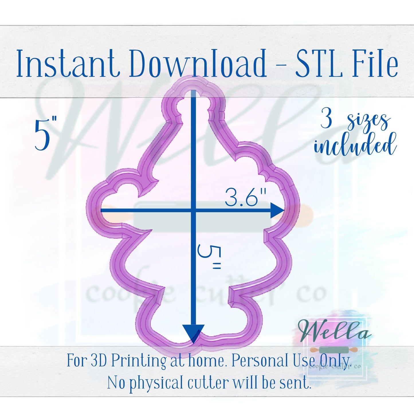 Digital STL File - Bougie Christmas Tree Cookie Cutter - 3 Sizes Included 4", 4.5" & 5"