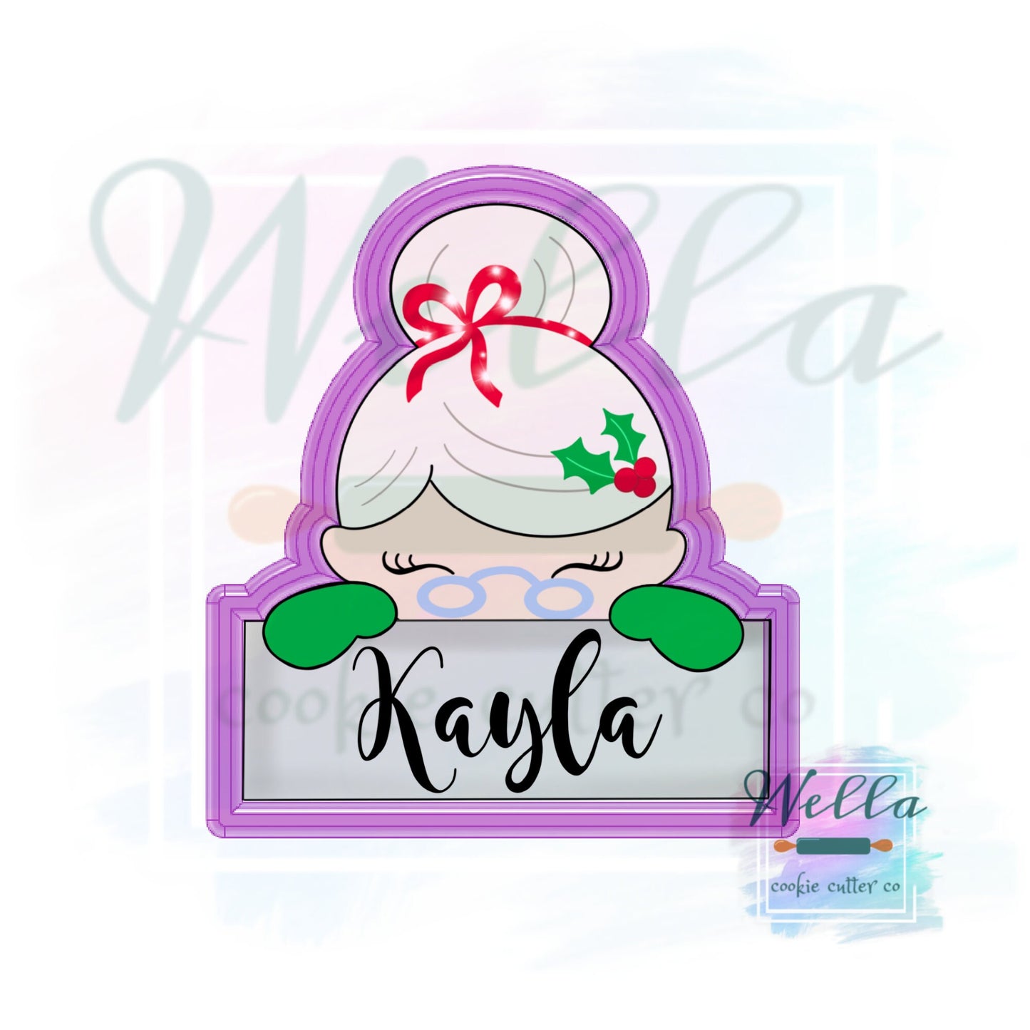 Mrs Clause Name Plaque Cookie Cutter with Optional Stencil, Christmas Cookie Cutter