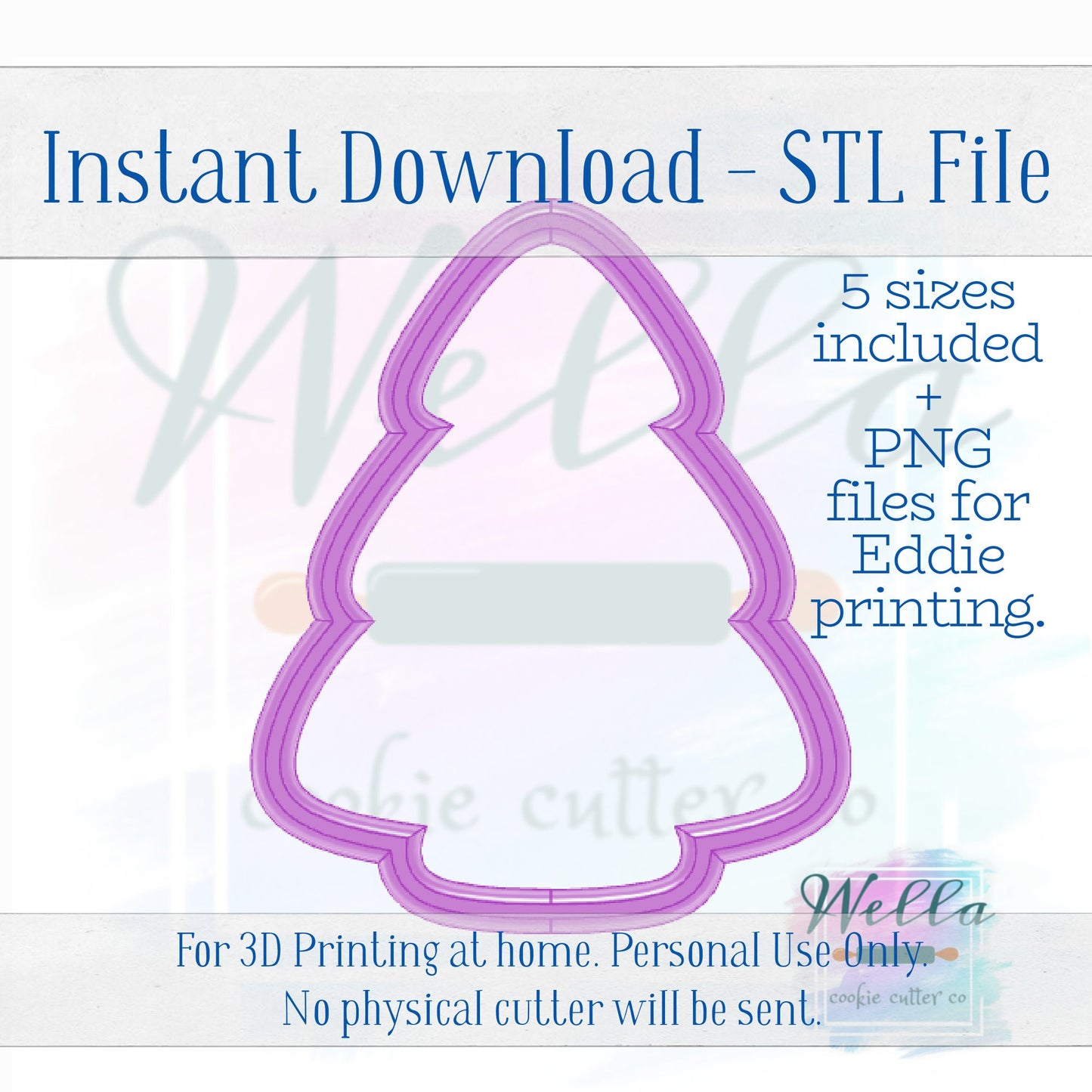 Digital STL File - Christmas Tree Cake Cookie Cutter - 6 Sizes Included 2", 2.5", 3", 3.5" 3.75" & 4" PLUS PNG's for Edible Printing