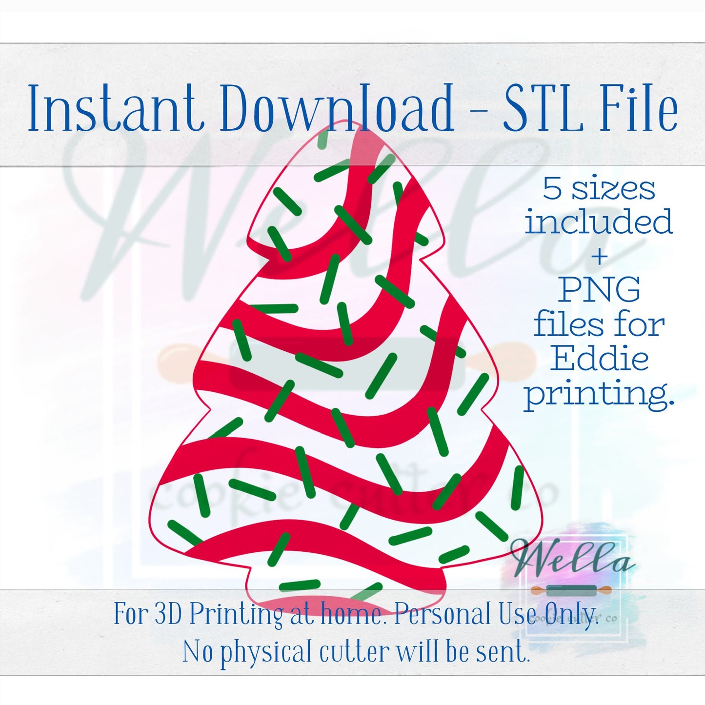 Digital STL File - Christmas Tree Cake Cookie Cutter - 6 Sizes Included 2", 2.5", 3", 3.5" 3.75" & 4" PLUS PNG's for Edible Printing