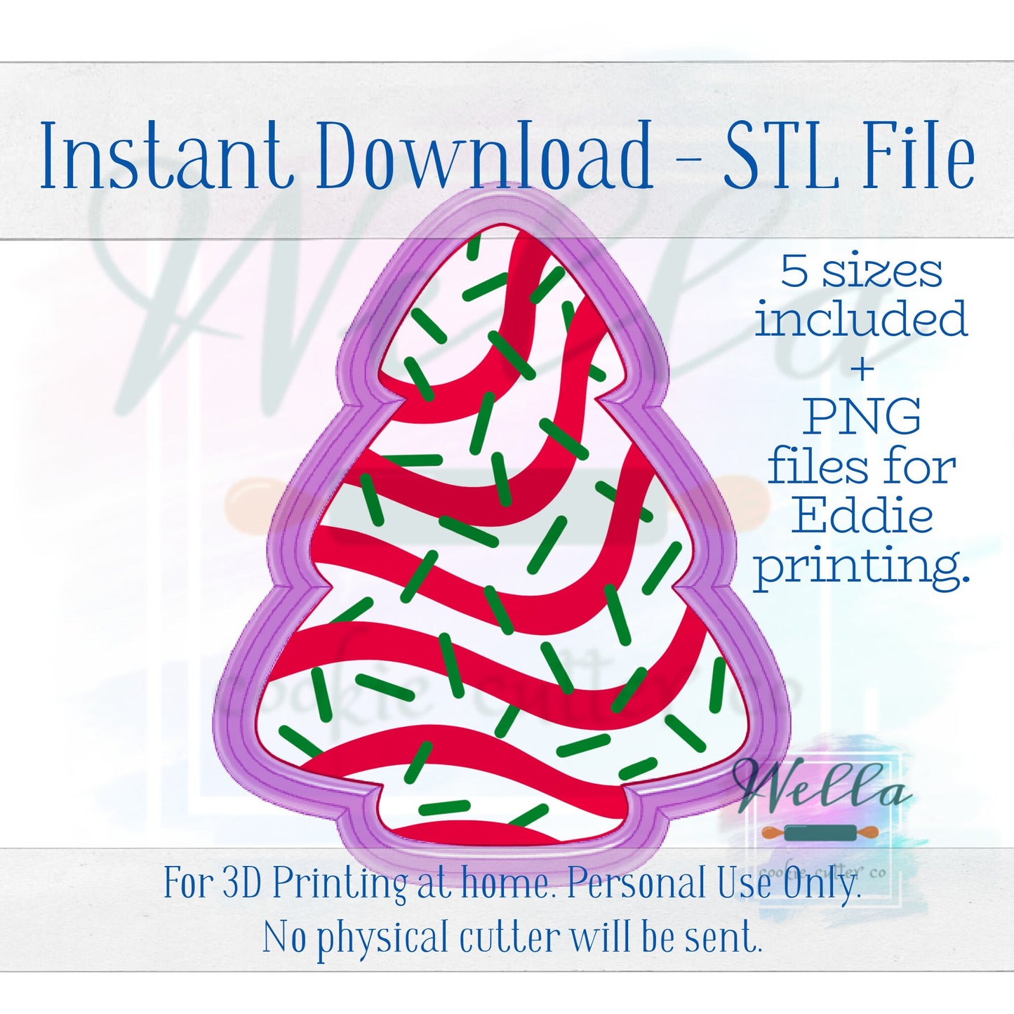 Digital STL File - Christmas Tree Cake Cookie Cutter - 6 Sizes Included 2", 2.5", 3", 3.5" 3.75" & 4" PLUS PNG's for Edible Printing