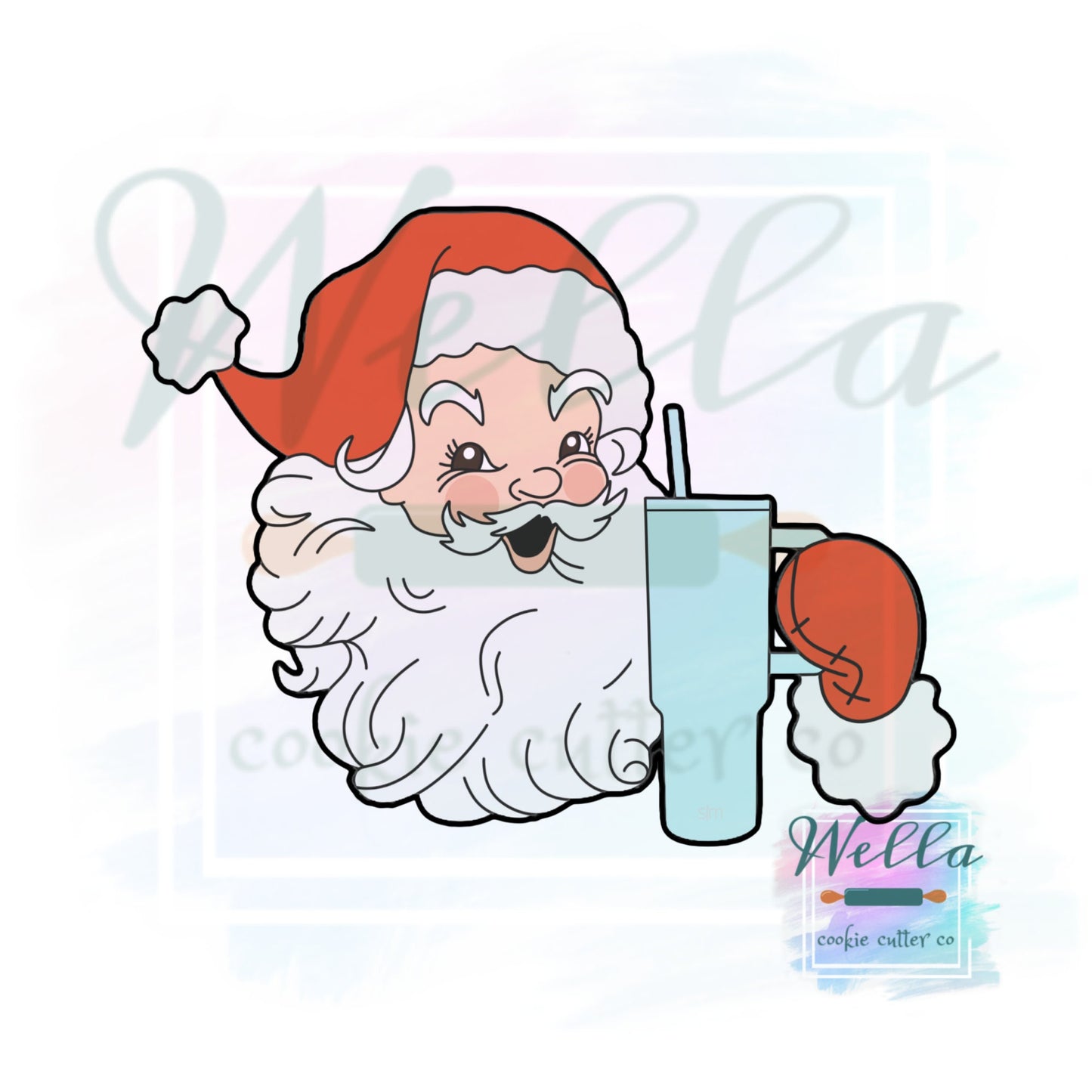 Bougie Santa Cookie Cutter with Optional Stencil, Santa with Tumbler Cookie Cutter