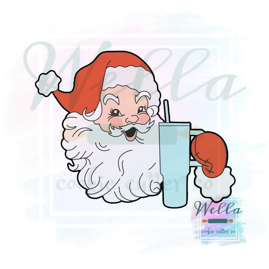 Bougie Santa Cookie Cutter with Optional Stencil, Santa with Tumbler Cookie Cutter