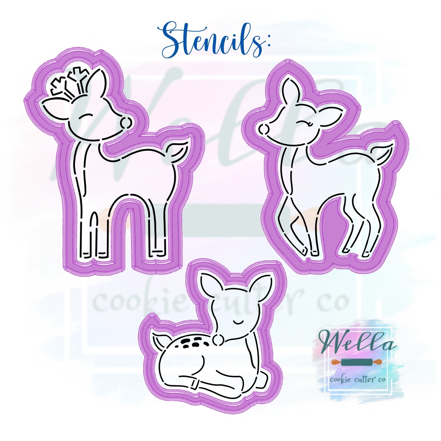 Deer Family Cookie Cutters with Optional Stencil Guides
