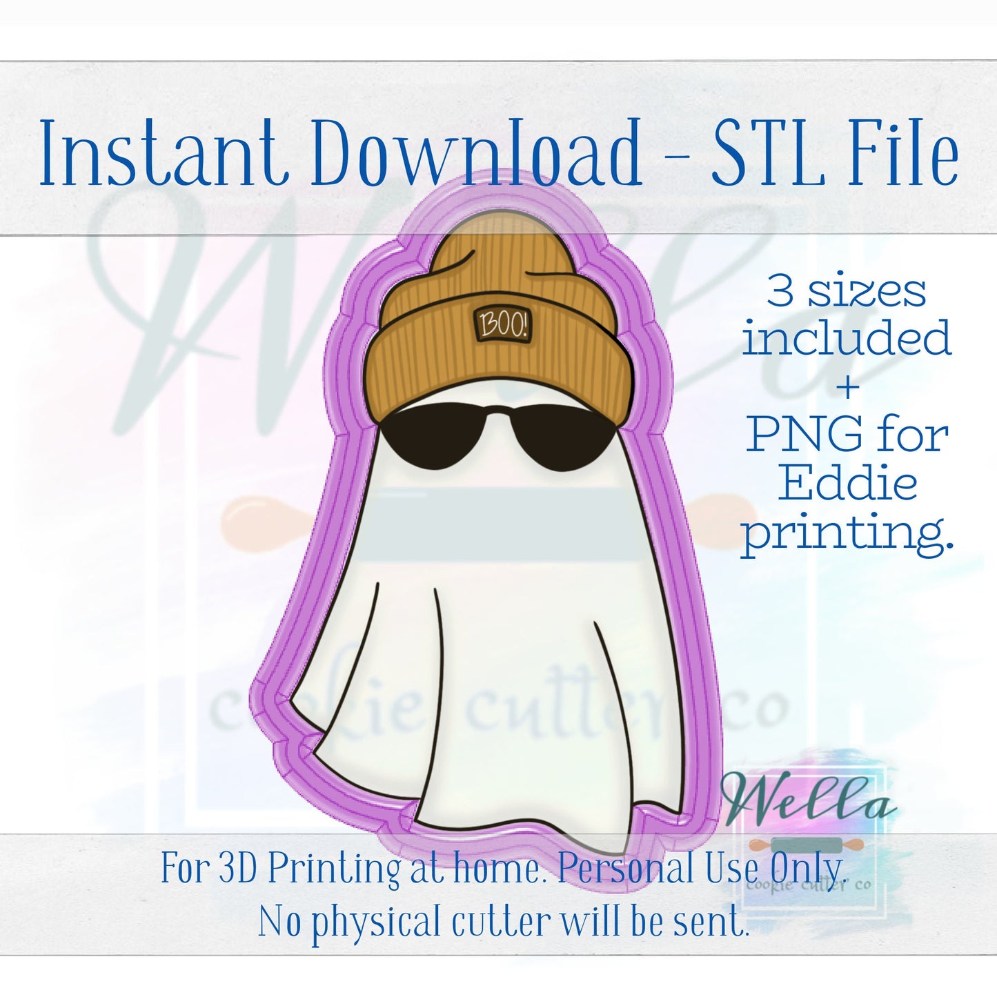 Digital STL File - Ghost in Beanie Cookie Cutter - 3 Sizes Included 3.5", 4" & 4.5"
