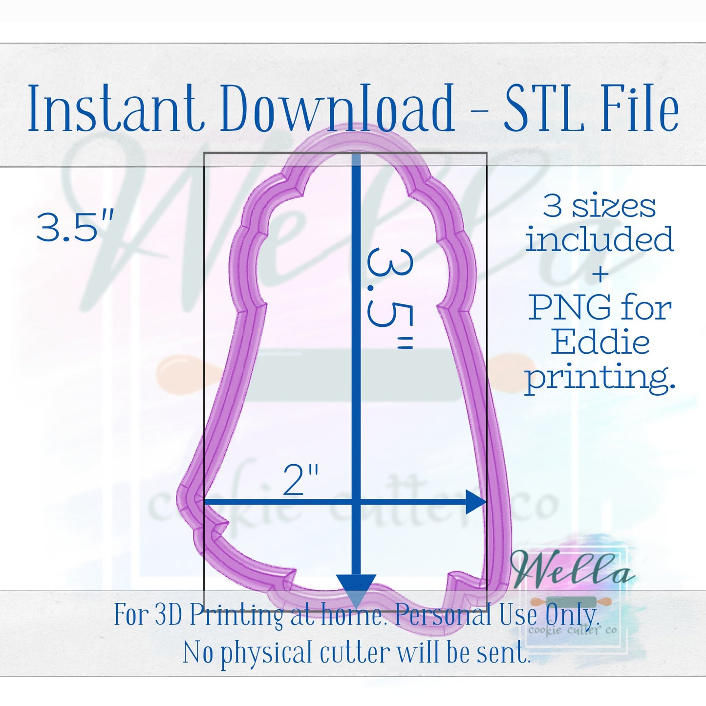 Digital STL File - Ghost in Beanie Cookie Cutter - 3 Sizes Included 3.5", 4" & 4.5"