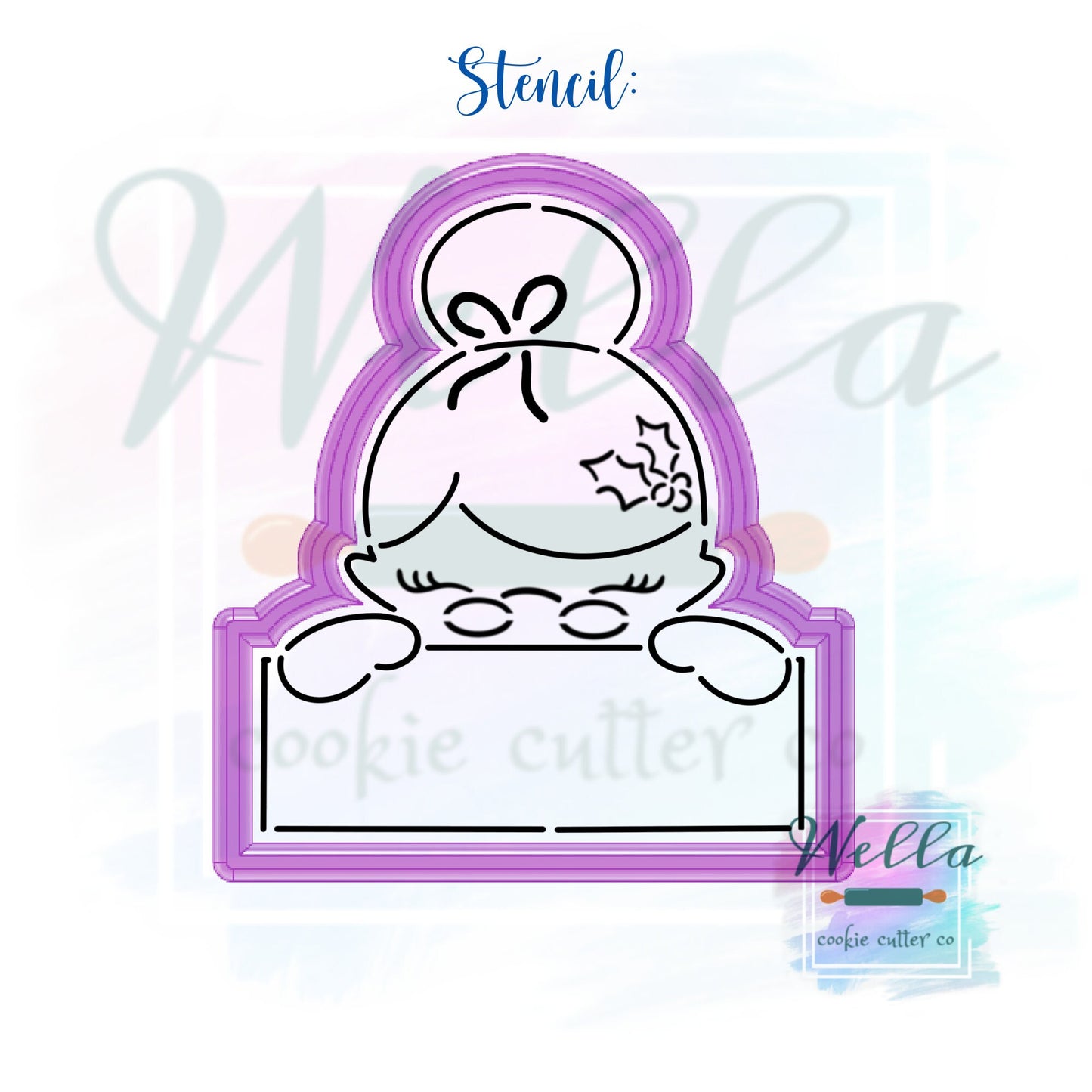 Mrs Clause Name Plaque Cookie Cutter with Optional Stencil, Christmas Cookie Cutter