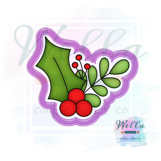 Holly Bunch Cookie Cutter, Christmas Cookie Cutter