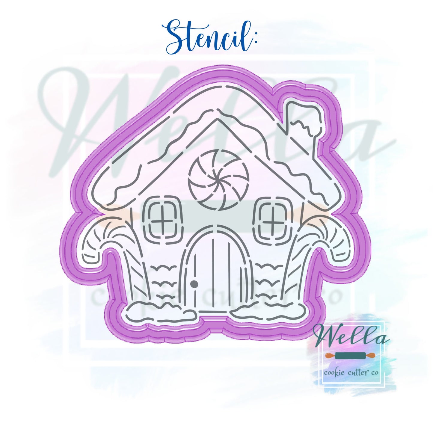 Gingerbread House with Candy Canes Cookie Cutter with Optional Stencil, Christmas Cookie Cutter, Gingerbread House Cutter, PYO Cookie