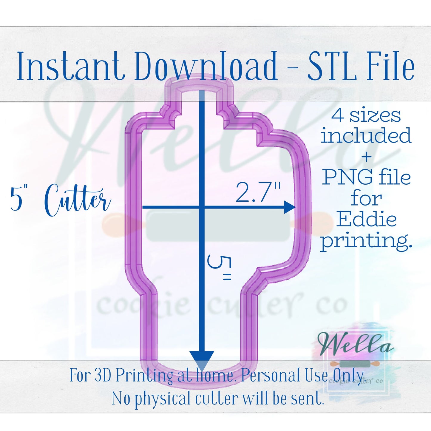 Digital STL File - Tumbler Cookie Cutter - 4 Sizes Included 4", 4.5", 5" and 5.5" - High Resolution File for Edible Printing