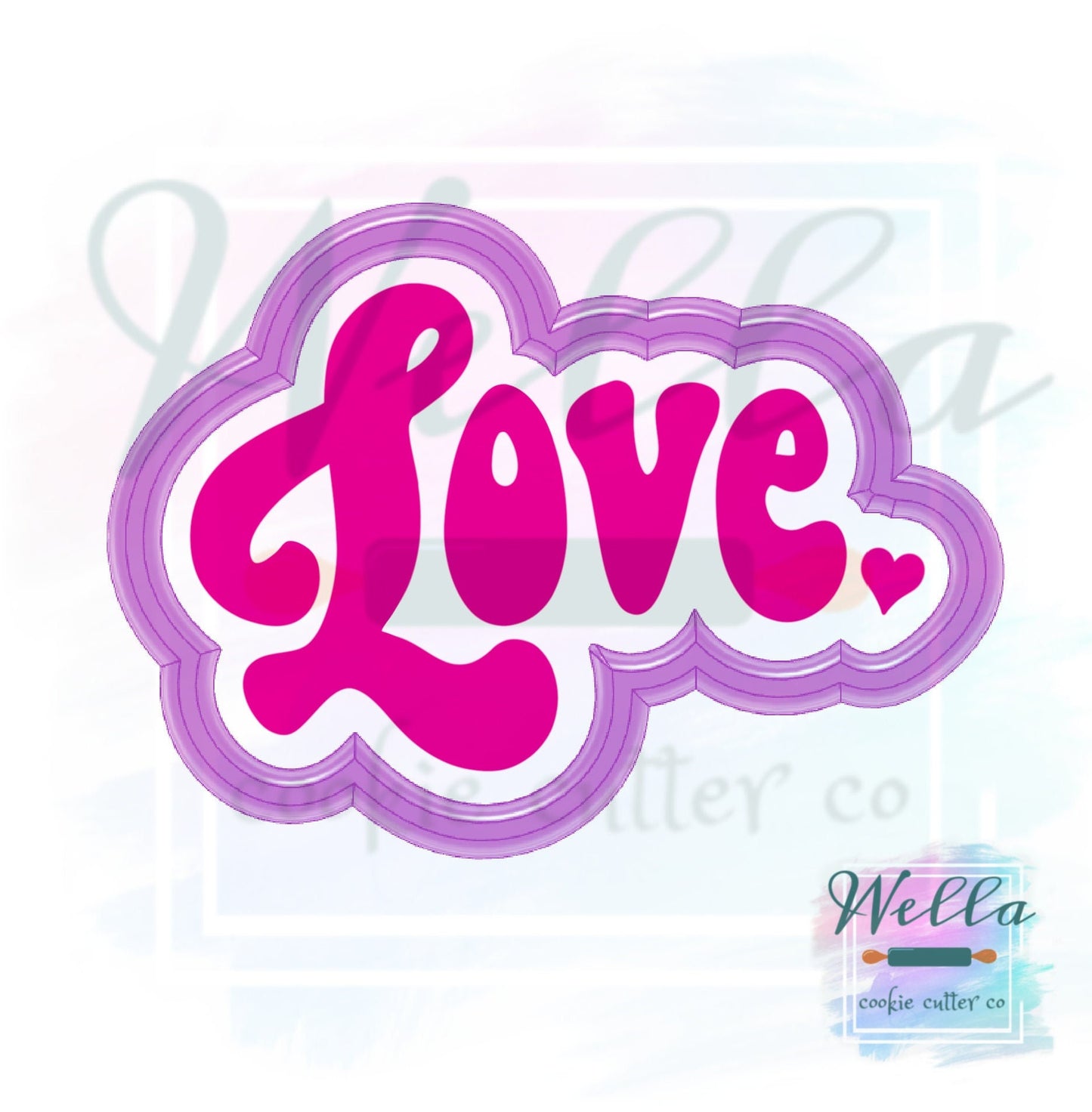 Love Retro Text Cookie Cutter with Optional Stencil