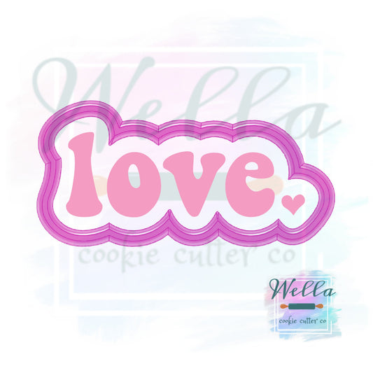 love Retro Text #2 Skinny Cookie Cutter with Optional Stencil