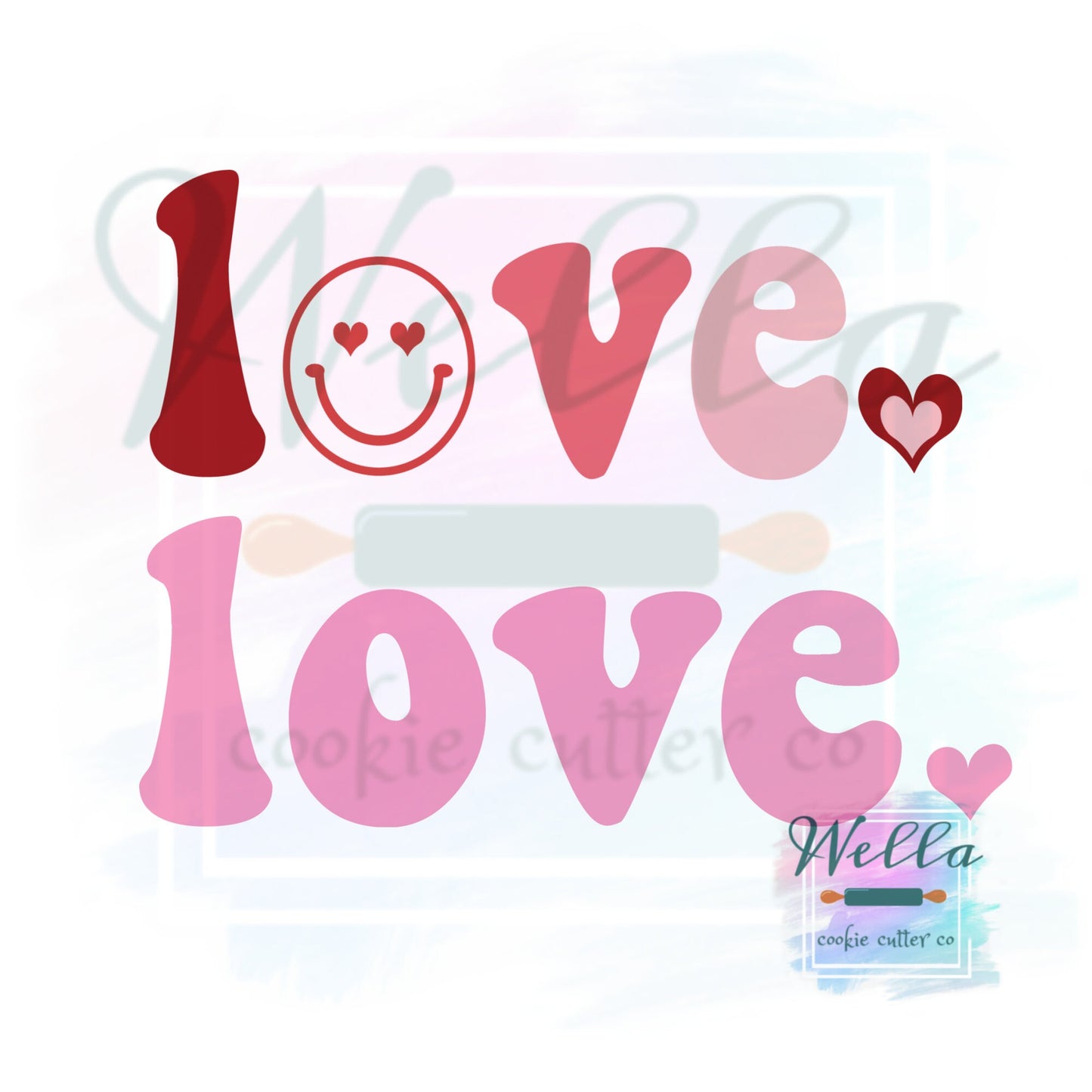 love Retro Text #2 Skinny Cookie Cutter with Optional Stencil