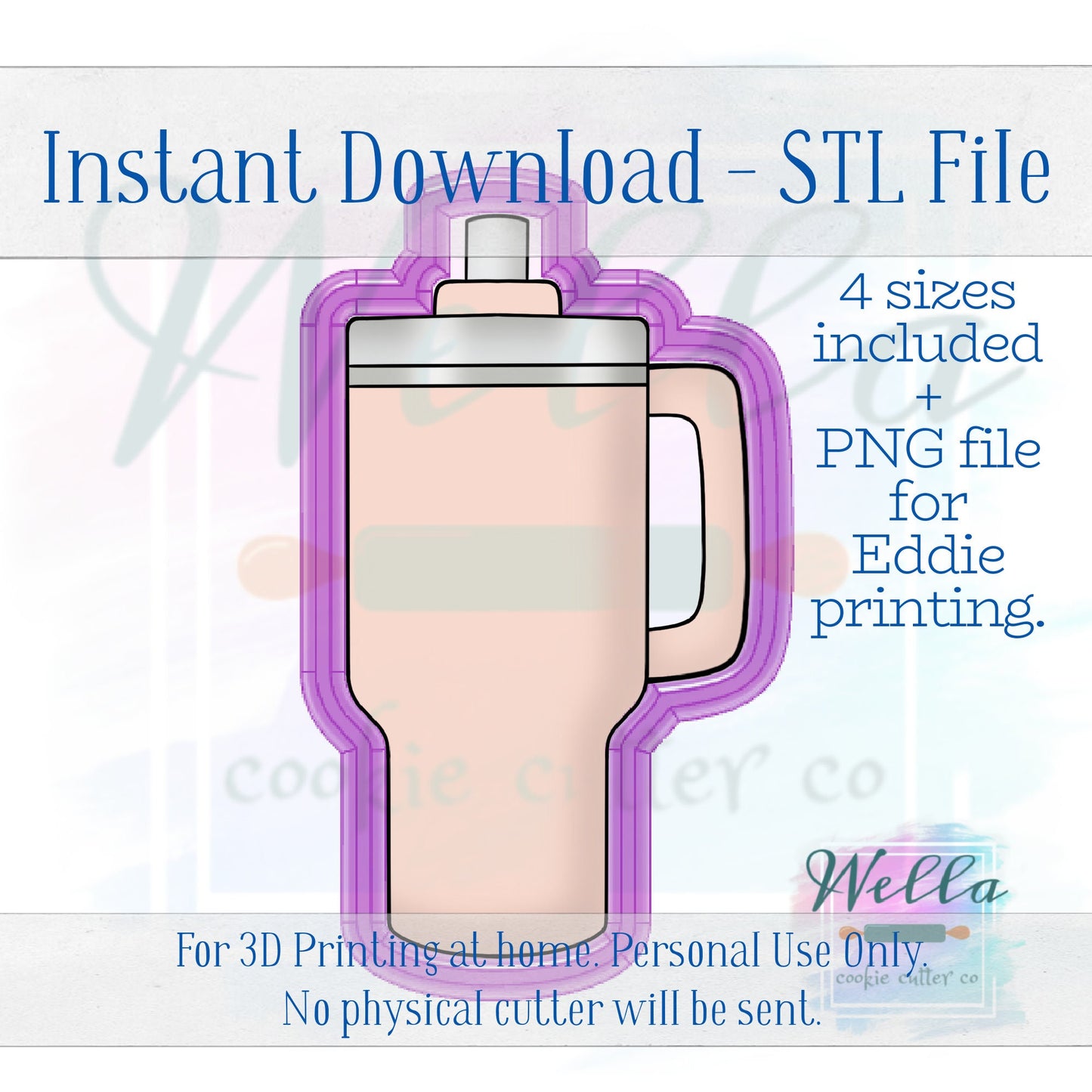 Digital STL File - Tumbler Cookie Cutter - 4 Sizes Included 4", 4.5", 5" and 5.5" - High Resolution File for Edible Printing