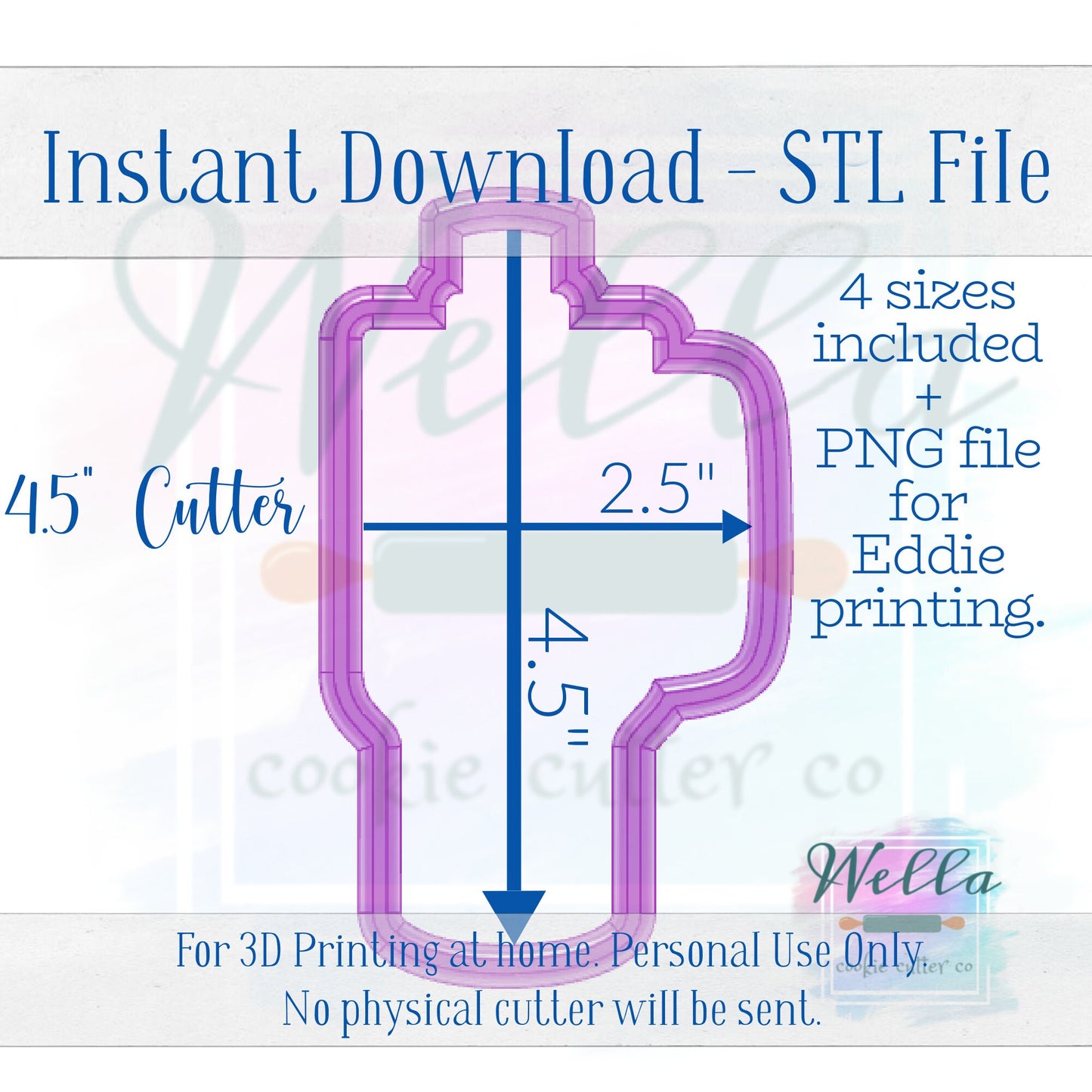 Digital STL File - Tumbler Cookie Cutter - 4 Sizes Included 4", 4.5", 5" and 5.5" - High Resolution File for Edible Printing
