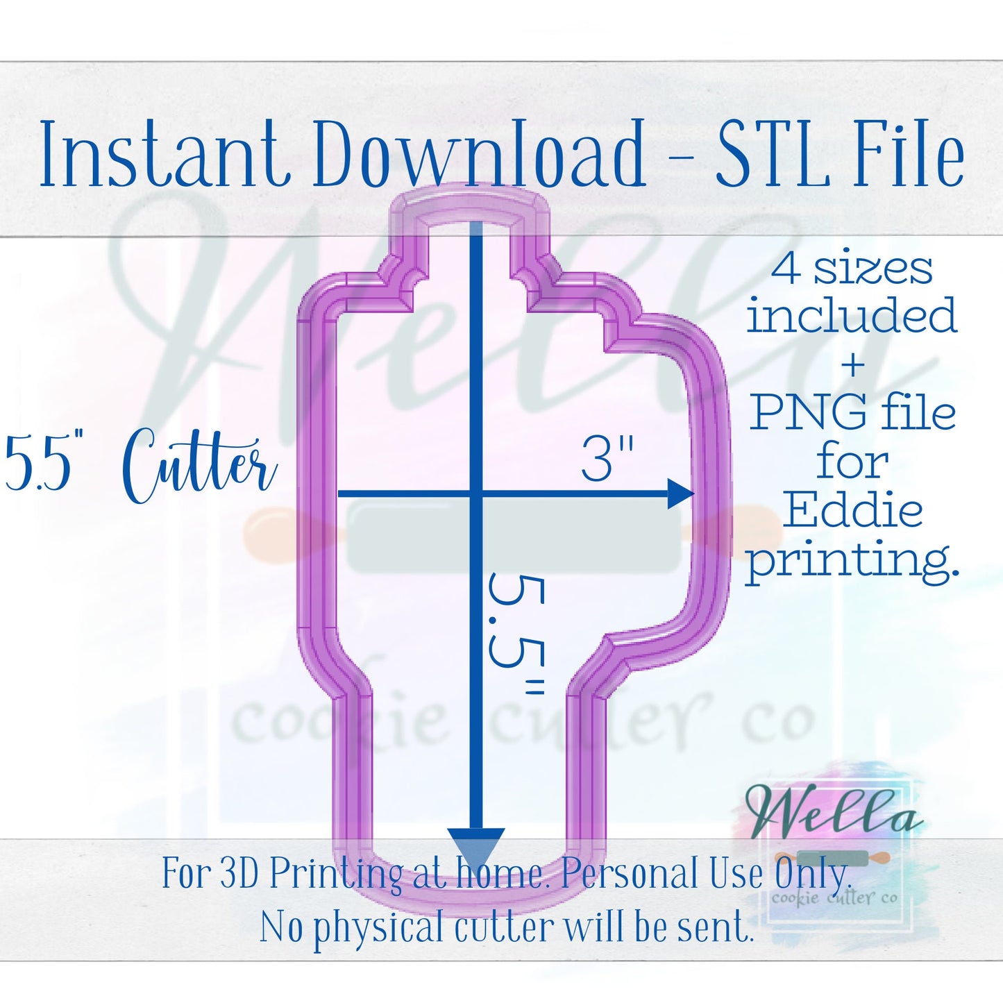 Digital STL File - Tumbler Cookie Cutter - 4 Sizes Included 4", 4.5", 5" and 5.5" - High Resolution File for Edible Printing