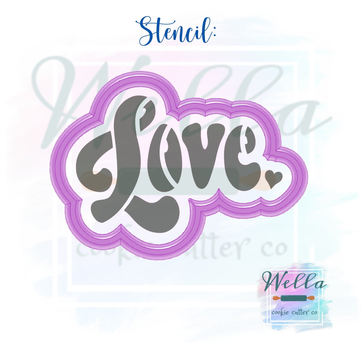 Love Retro Text Cookie Cutter with Optional Stencil