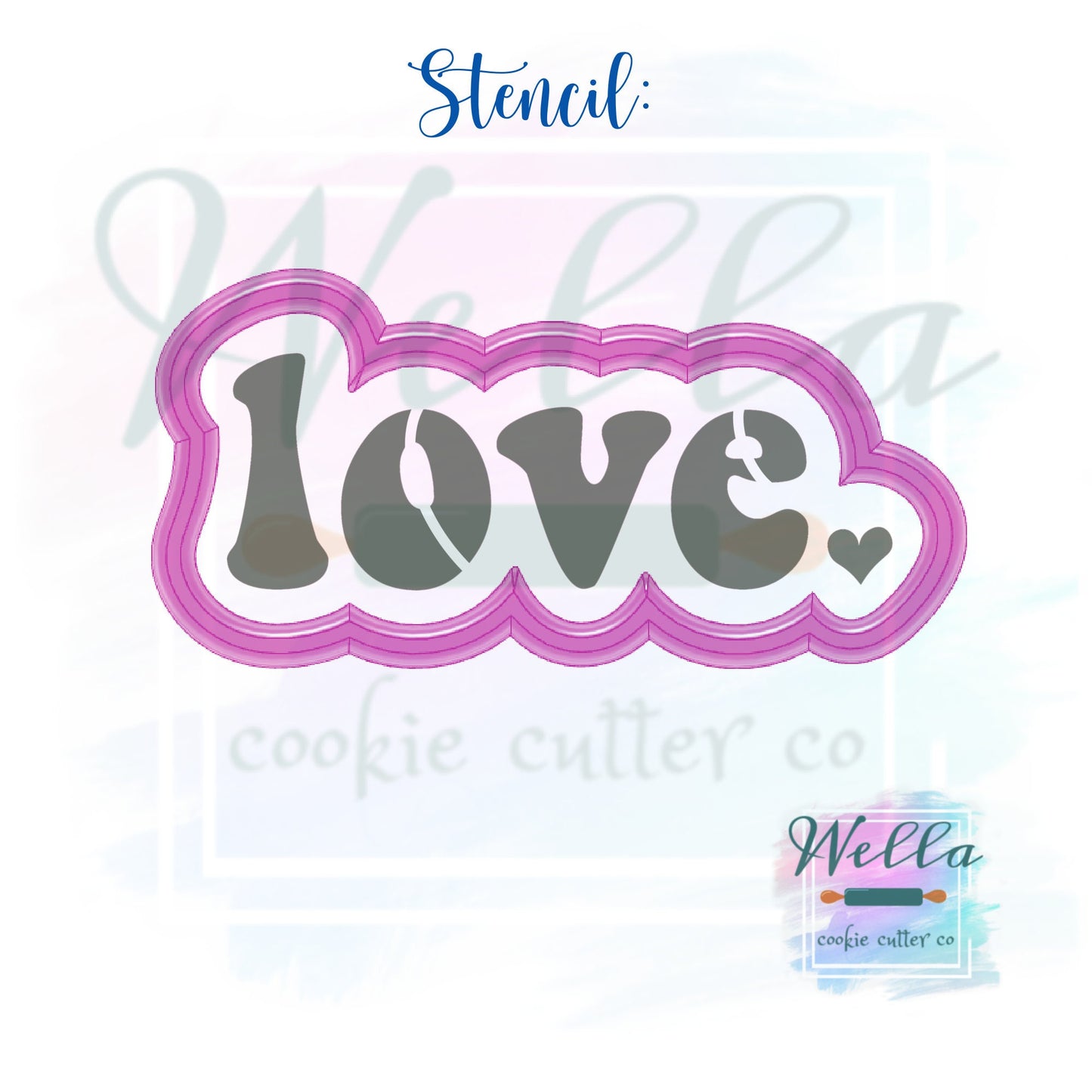 love Retro Text #2 Skinny Cookie Cutter with Optional Stencil